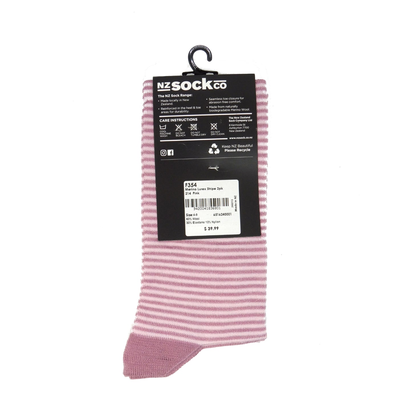 F354 Women's Merino Lurex Stripe 2pk Pink