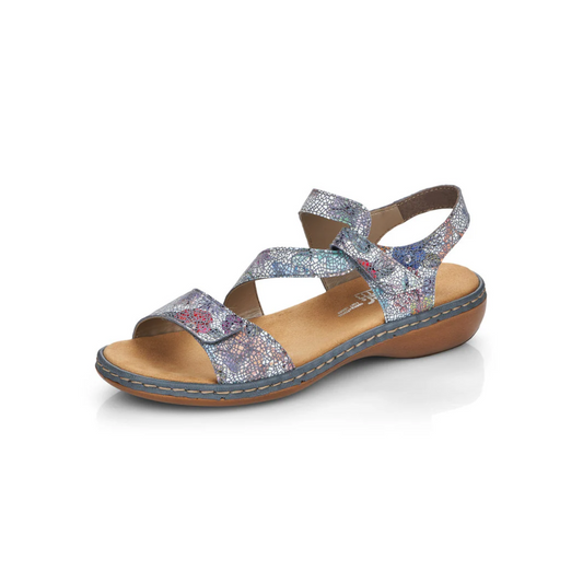 Women's Rieker blue multi leather sandal with velcro straps