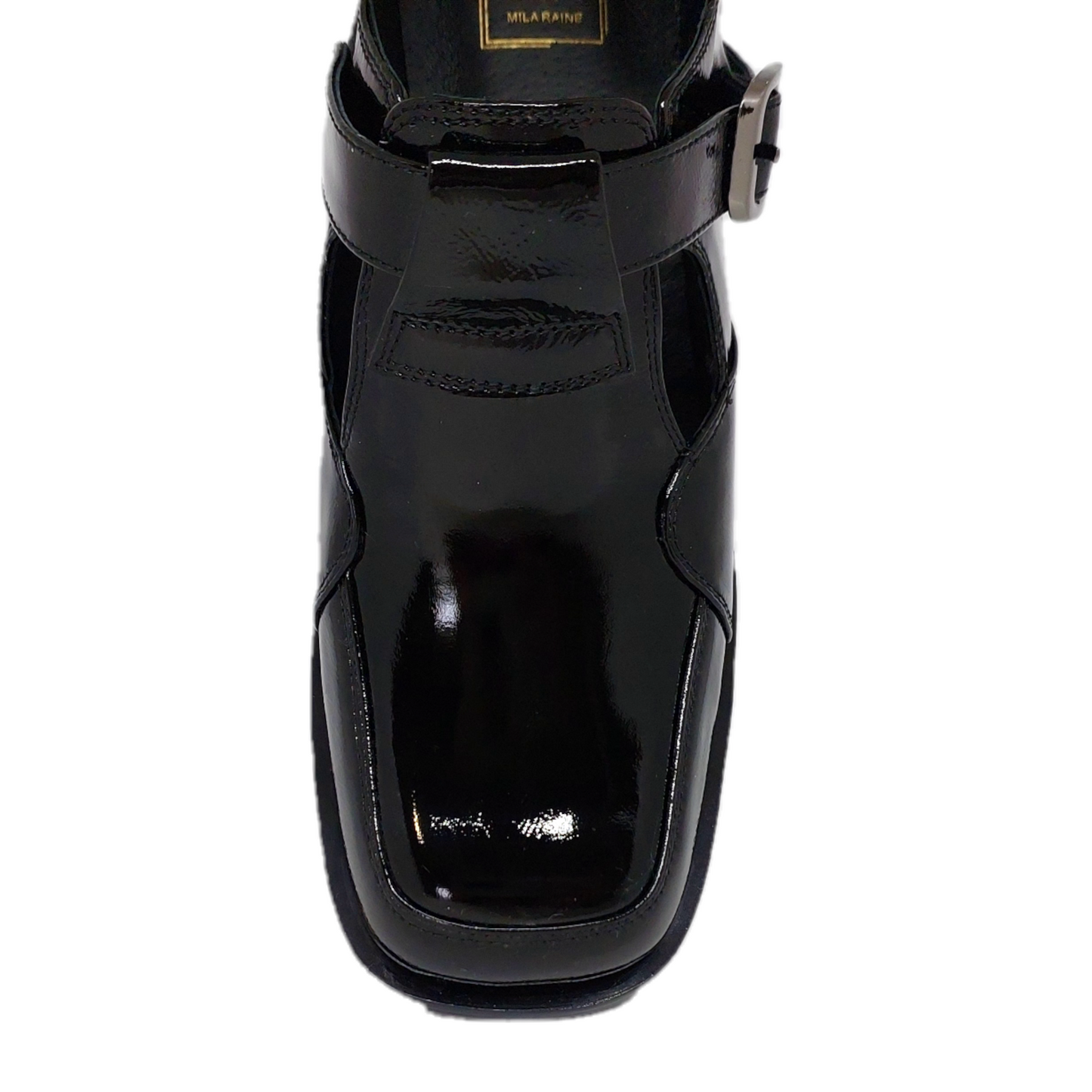Women's black patent leather mary jane shoe