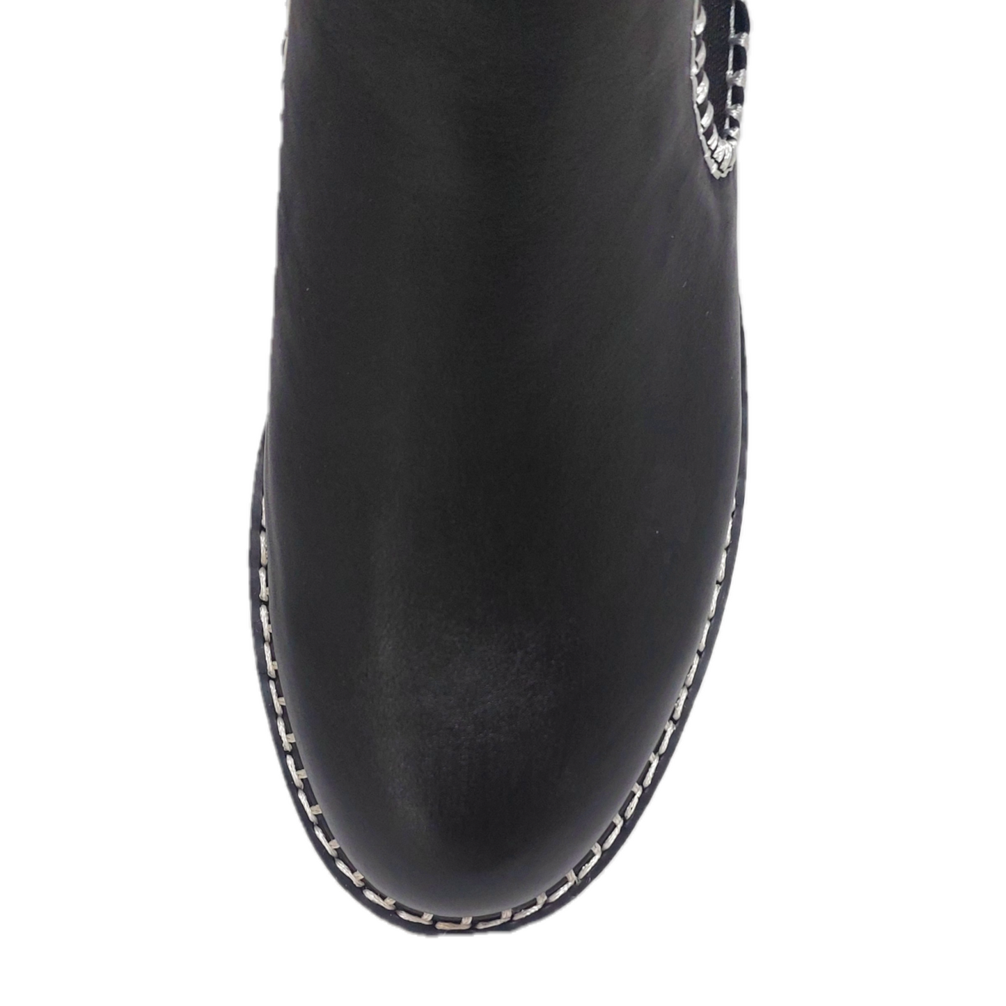 Women's Bresley black leather chelsea boot with white stitching
