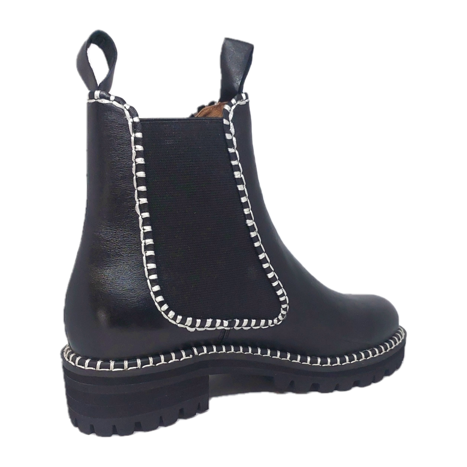 Women's Bresley black leather chelsea boot with white stitching
