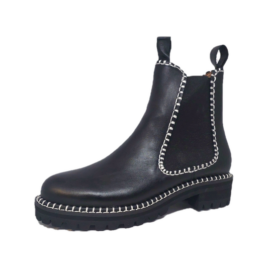 Women's Bresley black leather chelsea boot with white stitching