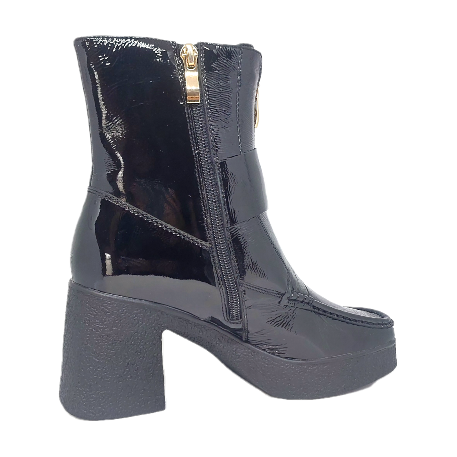 Tamara London women's black patent leather ankle boots