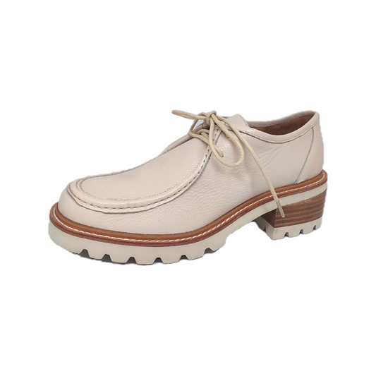 Bresley women's bone leather lace up shoe with low block heel