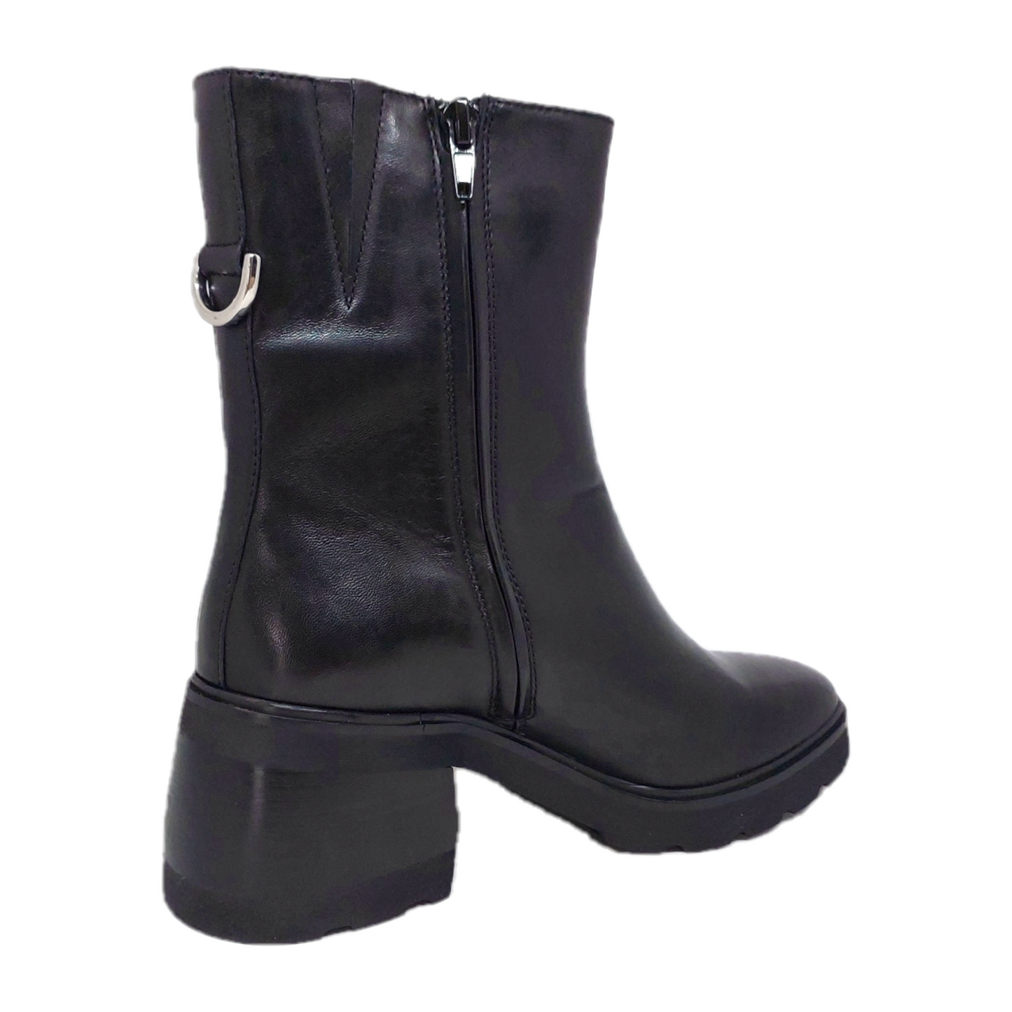 Women's EOS black leather boot with block heel and inside zip