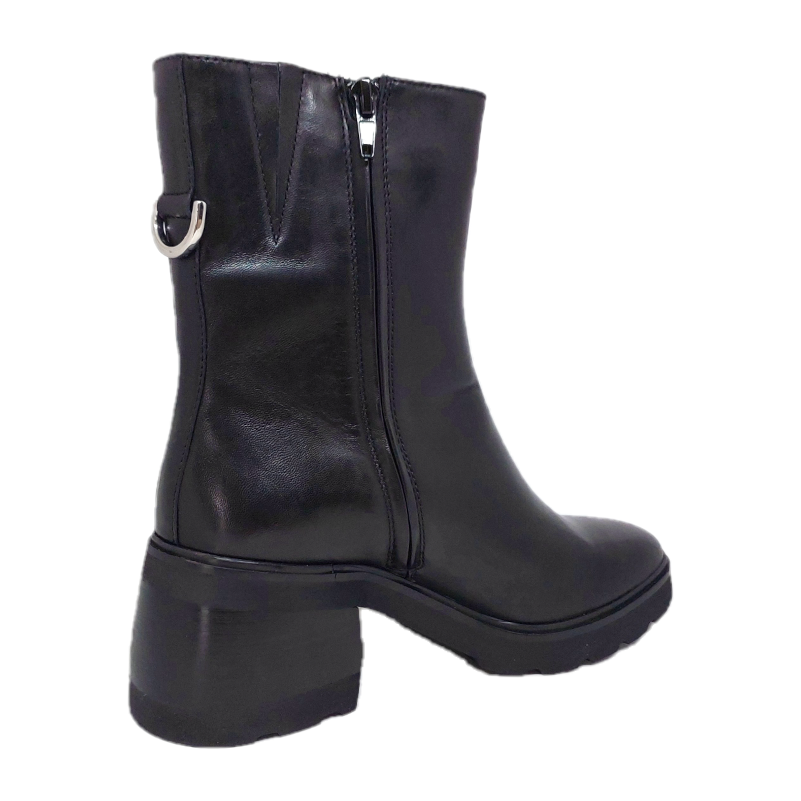 Women's EOS black leather boot with block heel and inside zip