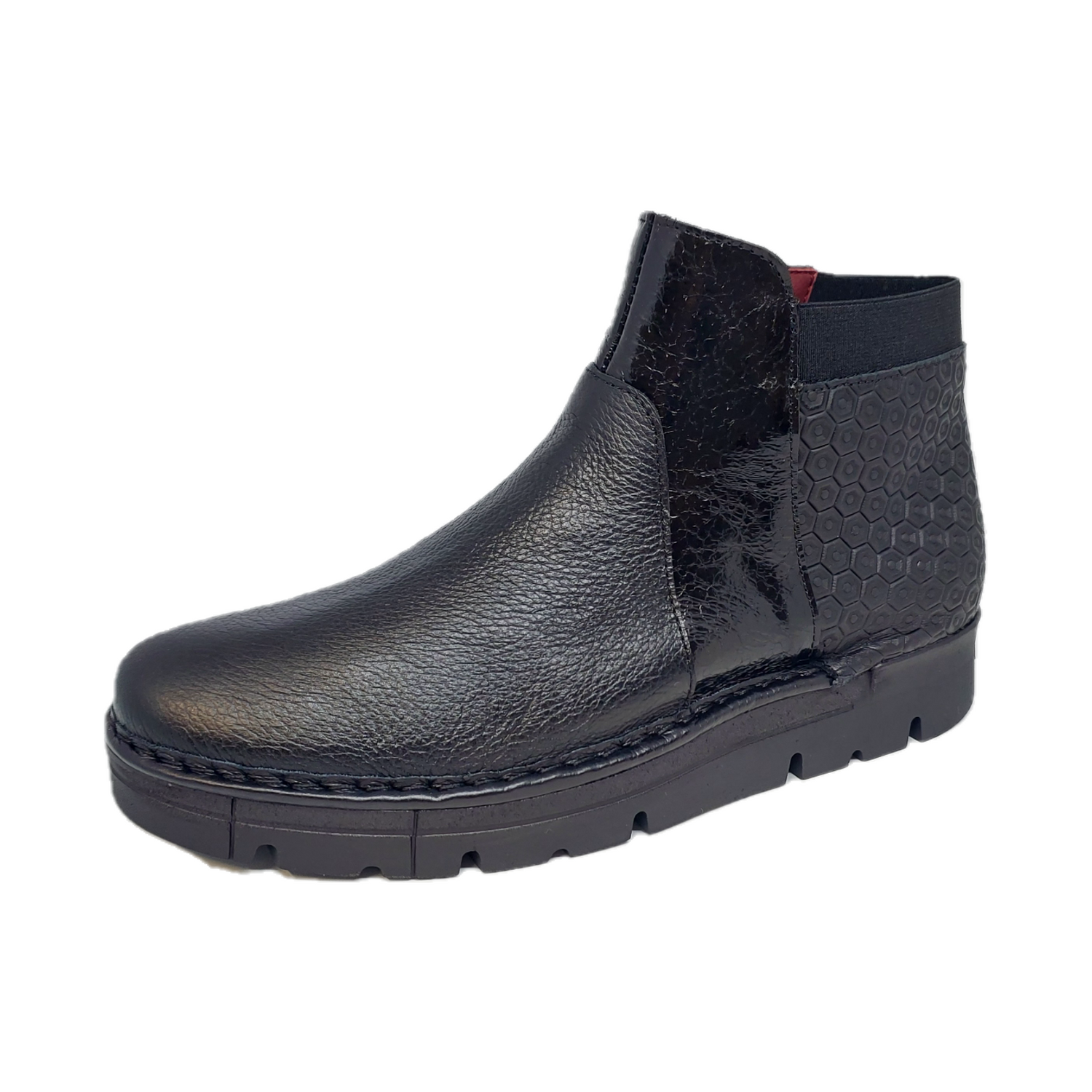 Black leather ankle boot on a white background