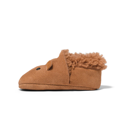 Kid's tan suede and sheepskin slipper