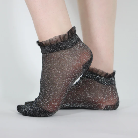 Glitter Frill Sock Black/Silver