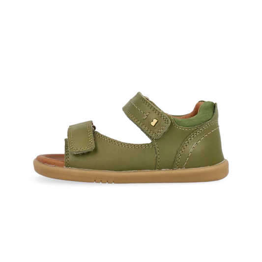 Kelp green leather sandal kids velcro strap