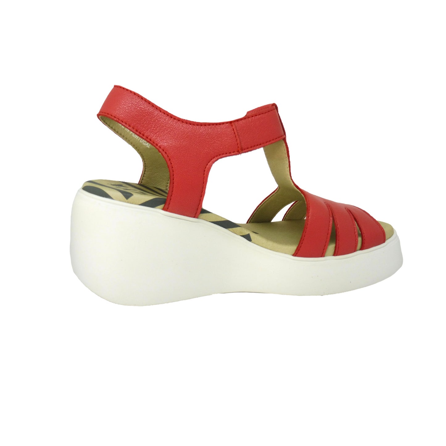 Raspberry leather fisherman sandal on a wedge sole