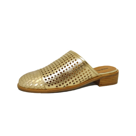 Women's gold punched leather mule
