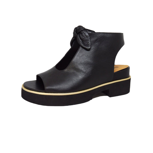 Belle Scarpe womens black leather sandal with bow