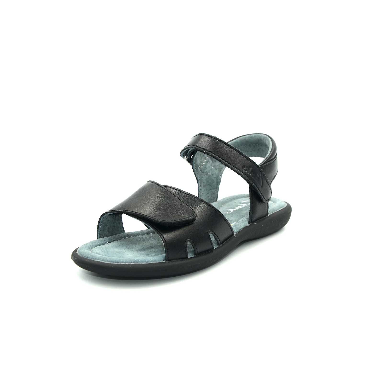 Clarks Pandora black kid's school sandal with velcro straps