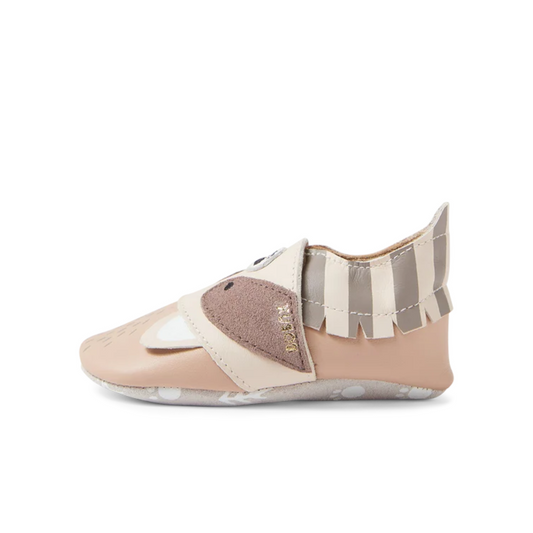 Bobux soft sole baby leather shoe with racoon pattern