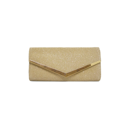 Metal Decor Glitter Clutch Gold